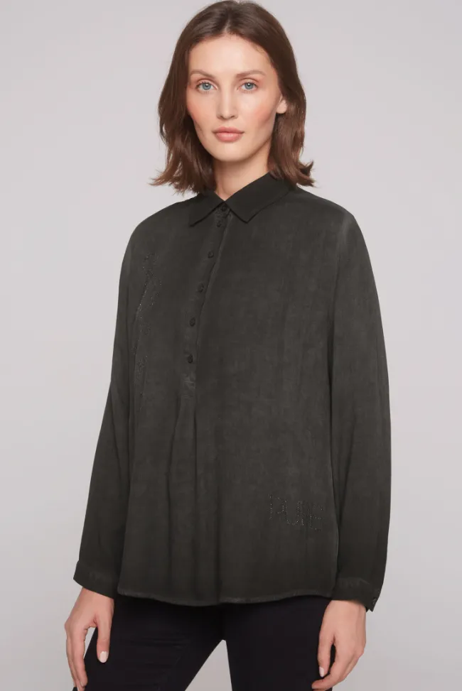Damen CAMP DAVID & SOCCX Longbluse Oil Dyed mit Logo aus Schmucksteinen
