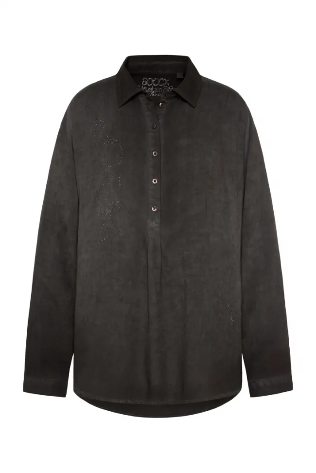 Damen CAMP DAVID & SOCCX Longbluse Oil Dyed mit Logo aus Schmucksteinen