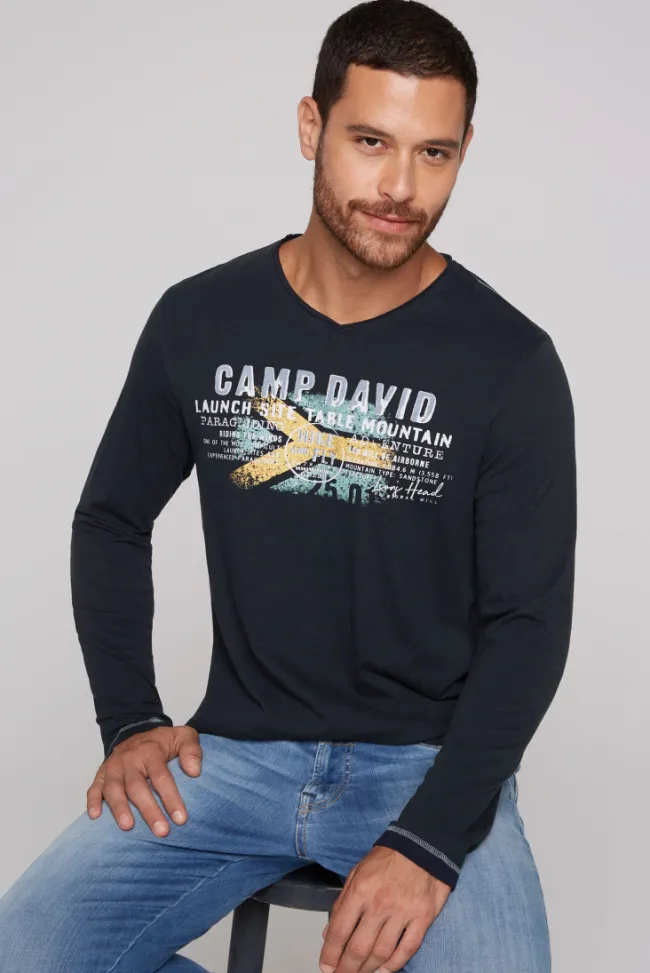 Herren CAMP DAVID & SOCCX Longsleeve mit Flockprint blue navy