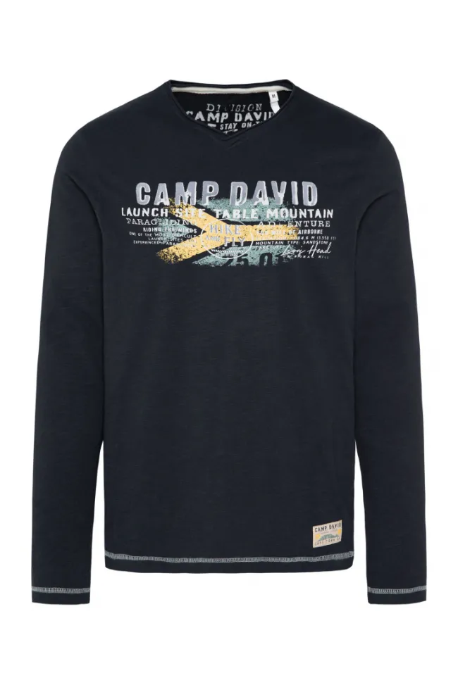Herren CAMP DAVID & SOCCX Longsleeve mit Flockprint blue navy