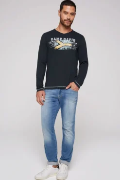 Herren CAMP DAVID & SOCCX Longsleeve mit Flockprint blue navy