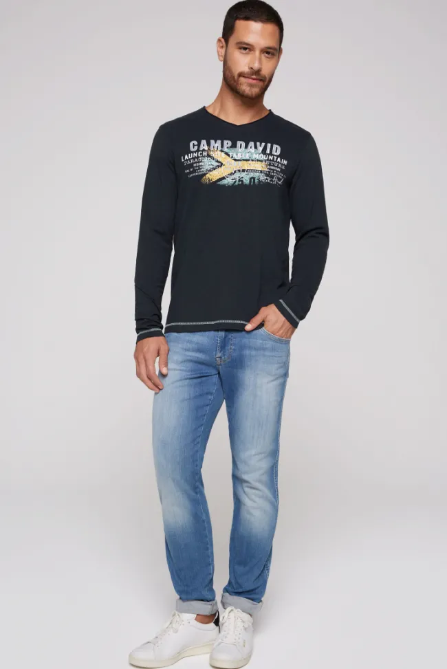 Herren CAMP DAVID & SOCCX Longsleeve mit Flockprint blue navy