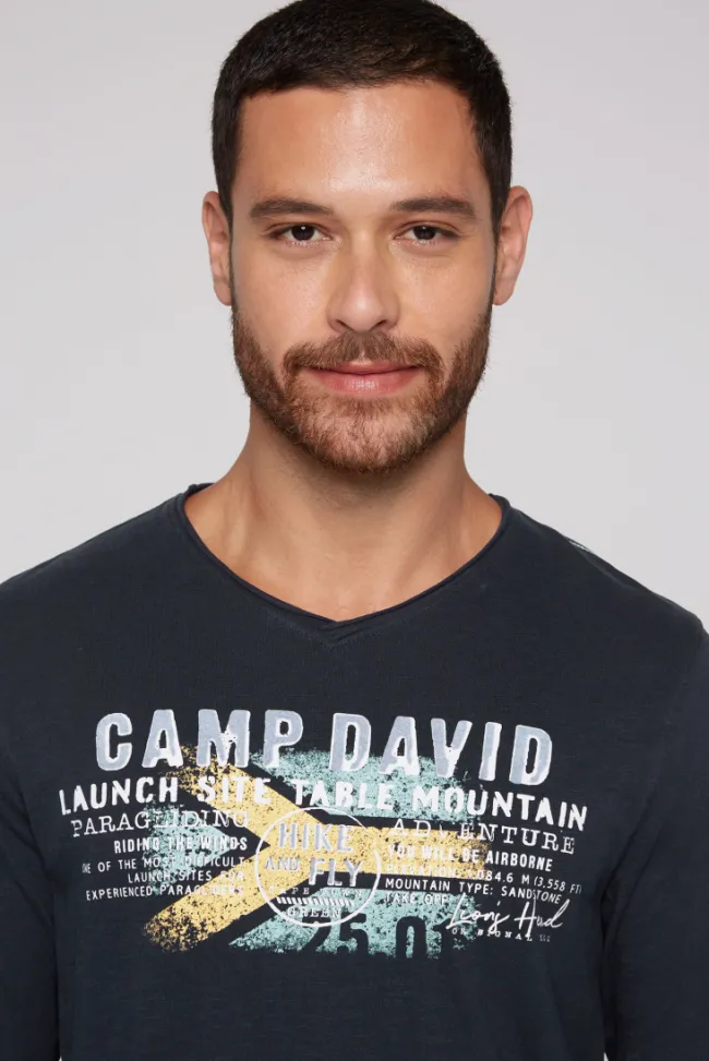 Herren CAMP DAVID & SOCCX Longsleeve mit Flockprint blue navy