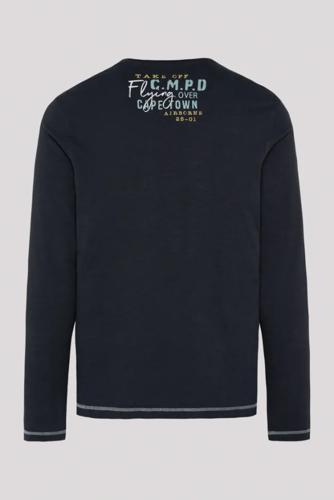 Herren CAMP DAVID & SOCCX Longsleeve mit Flockprint blue navy