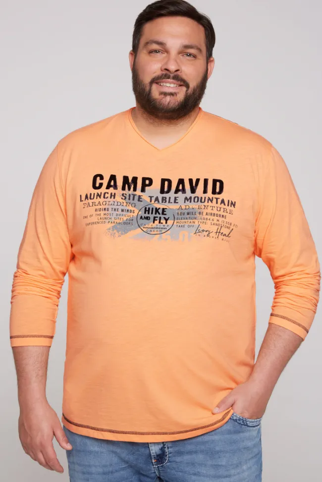 Herren CAMP DAVID & SOCCX Longsleeve mit Flockprint sunrise orange