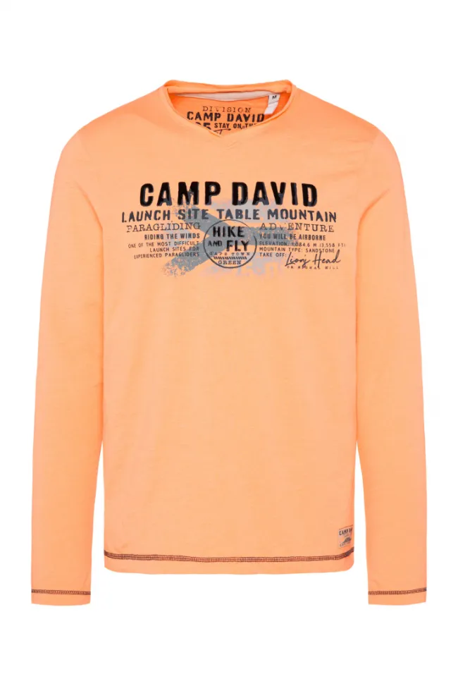 Herren CAMP DAVID & SOCCX Longsleeve mit Flockprint sunrise orange