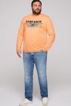 Herren CAMP DAVID & SOCCX Longsleeve mit Flockprint sunrise orange