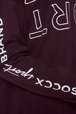 Damen CAMP DAVID & SOCCX Longsleeve mit Logo Prints und verstellbaren Elastiksaum deep plum