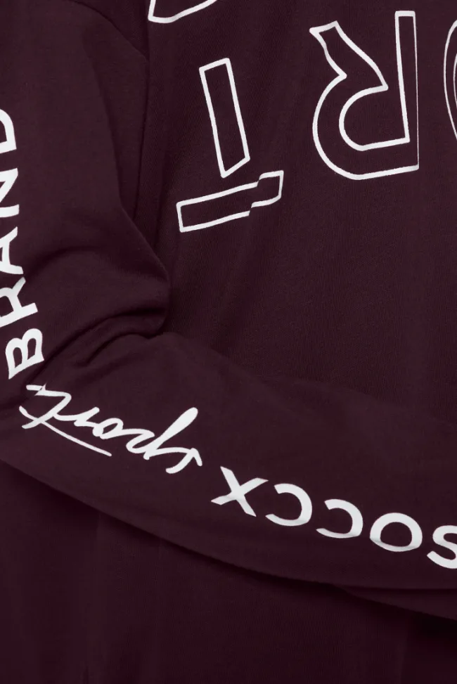 Damen CAMP DAVID & SOCCX Longsleeve mit Logo Prints und verstellbaren Elastiksaum deep plum