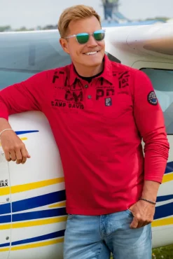 Herren CAMP DAVID & SOCCX Longsleeve mit Polokragen und Artworks flight red
