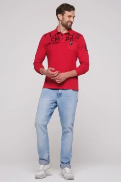 Herren CAMP DAVID & SOCCX Longsleeve mit Polokragen und Artworks flight red