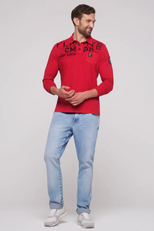 Herren CAMP DAVID & SOCCX Longsleeve mit Polokragen und Artworks flight red