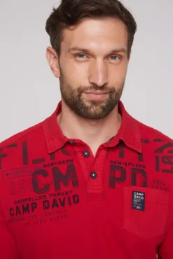 Herren CAMP DAVID & SOCCX Longsleeve mit Polokragen und Artworks flight red
