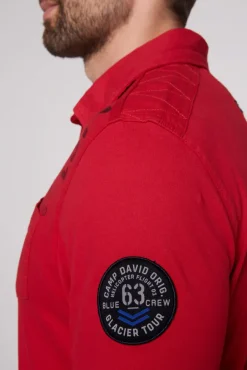 Herren CAMP DAVID & SOCCX Longsleeve mit Polokragen und Artworks flight red