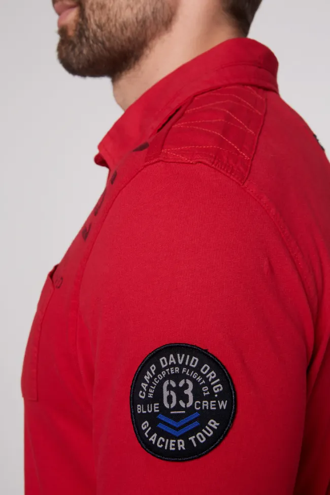 Herren CAMP DAVID & SOCCX Longsleeve mit Polokragen und Artworks flight red
