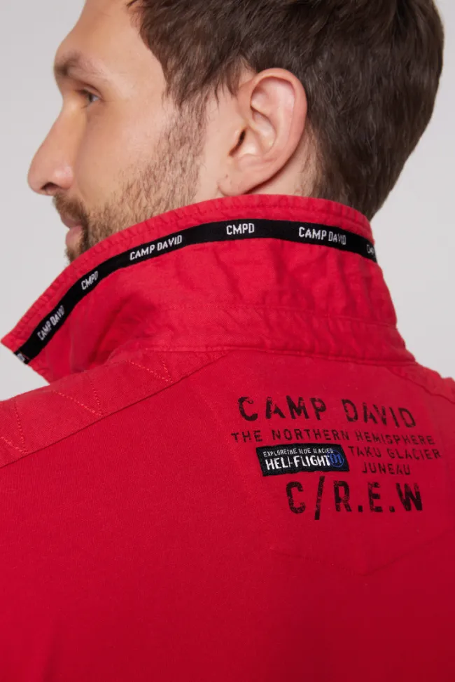 Herren CAMP DAVID & SOCCX Longsleeve mit Polokragen und Artworks flight red