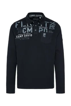 Herren CAMP DAVID & SOCCX Longsleeve mit Polokragen und Artworks blue navy