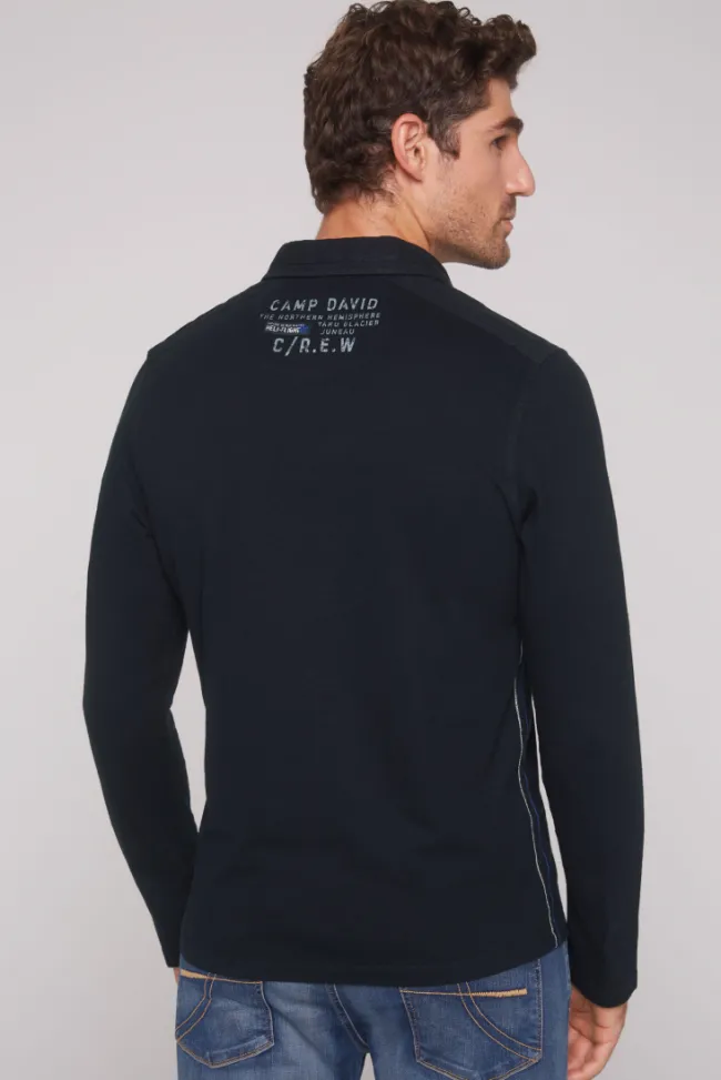 Herren CAMP DAVID & SOCCX Longsleeve mit Polokragen und Artworks blue navy