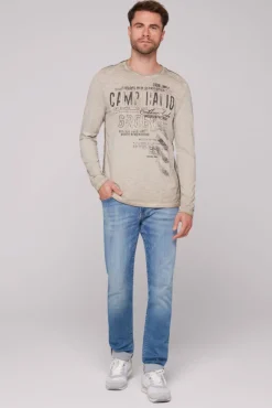 Herren CAMP DAVID & SOCCX Longsleeve mit Tapes und Logo-Applikationen fossil brown