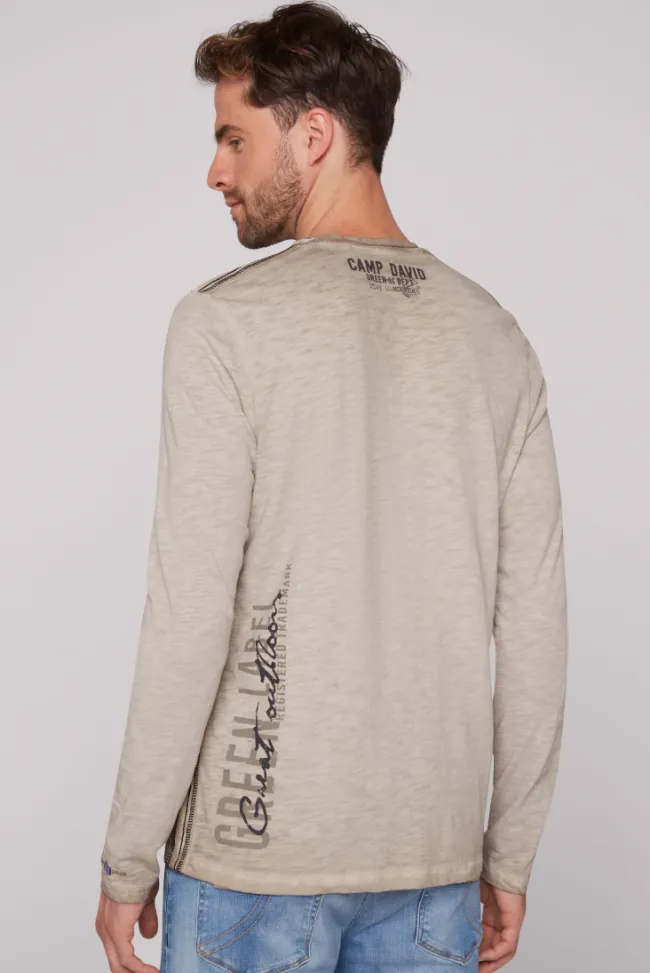 Herren CAMP DAVID & SOCCX Longsleeve mit Tapes und Logo-Applikationen fossil brown