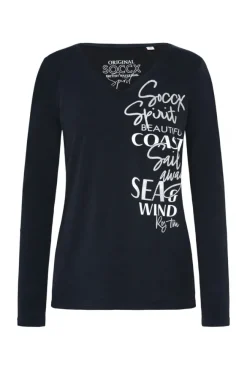 Damen CAMP DAVID & SOCCX Longsleeve mit V-Ausschnitt und Glitter-Puff-Prints blue navy