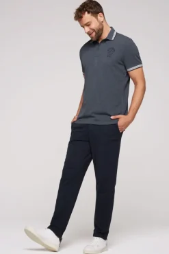 Herren CAMP DAVID & SOCCX Meliertes Poloshirt mit Two-Tone-Details blue navy melange