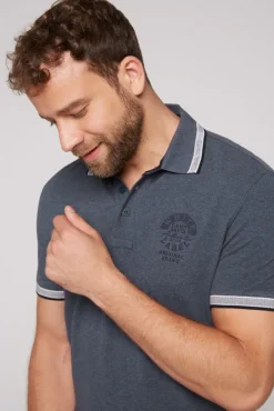 Herren CAMP DAVID & SOCCX Meliertes Poloshirt mit Two-Tone-Details blue navy melange