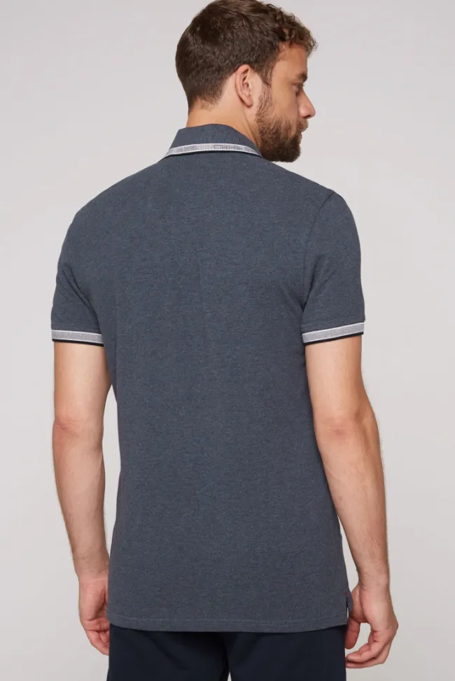 Herren CAMP DAVID & SOCCX Meliertes Poloshirt mit Two-Tone-Details blue navy melange