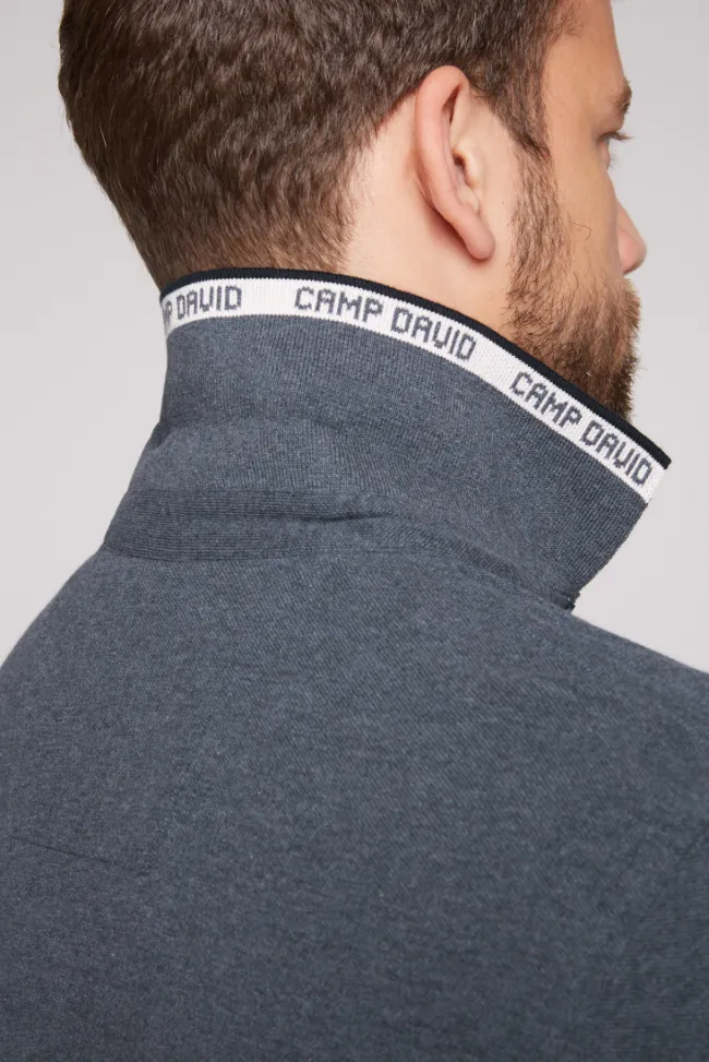 Herren CAMP DAVID & SOCCX Meliertes Poloshirt mit Two-Tone-Details blue navy melange
