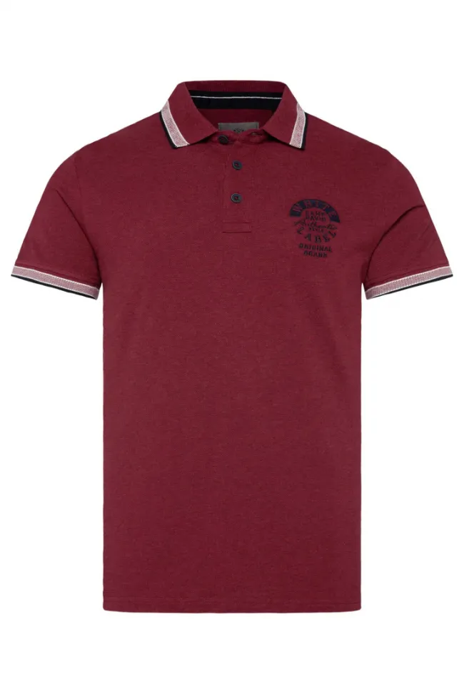 Herren CAMP DAVID & SOCCX Meliertes Poloshirt mit Two-Tone-Details burgundy melange