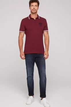 Herren CAMP DAVID & SOCCX Meliertes Poloshirt mit Two-Tone-Details burgundy melange