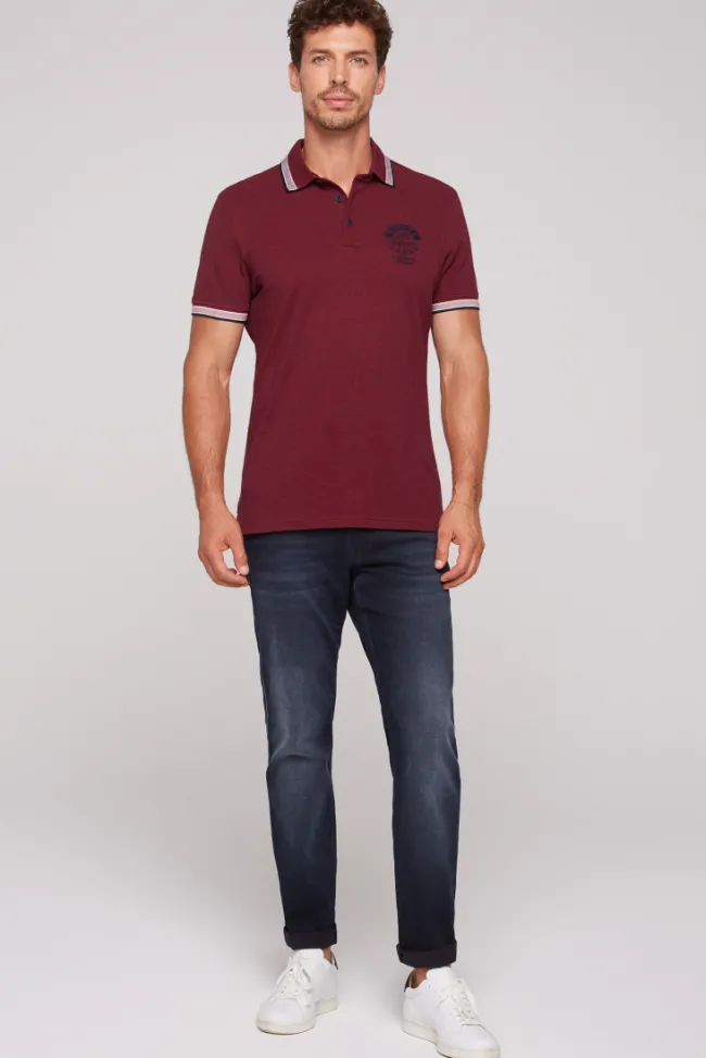 Herren CAMP DAVID & SOCCX Meliertes Poloshirt mit Two-Tone-Details burgundy melange