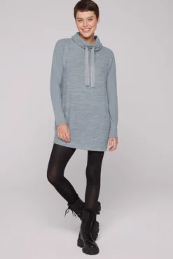 Damen CAMP DAVID & SOCCX Meliertes Strickkleid mit Rollkragen cold grey melange
