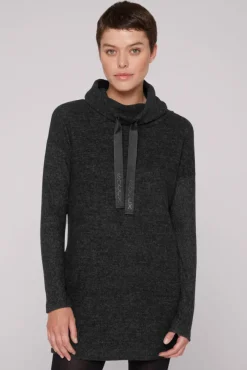 Damen CAMP DAVID & SOCCX Meliertes Strickkleid mit Rollkragen black melange
