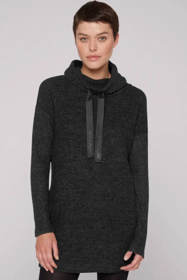 Damen CAMP DAVID & SOCCX Meliertes Strickkleid mit Rollkragen black melange