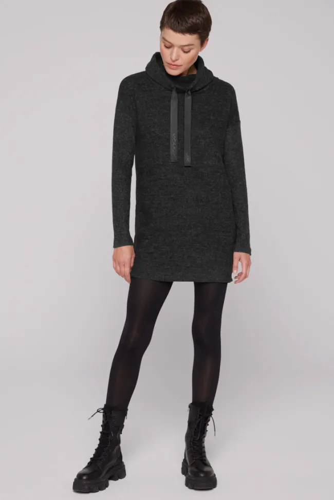 Damen CAMP DAVID & SOCCX Meliertes Strickkleid mit Rollkragen black melange
