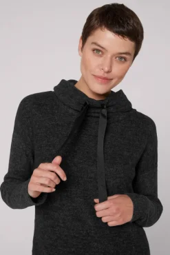 Damen CAMP DAVID & SOCCX Meliertes Strickkleid mit Rollkragen black melange