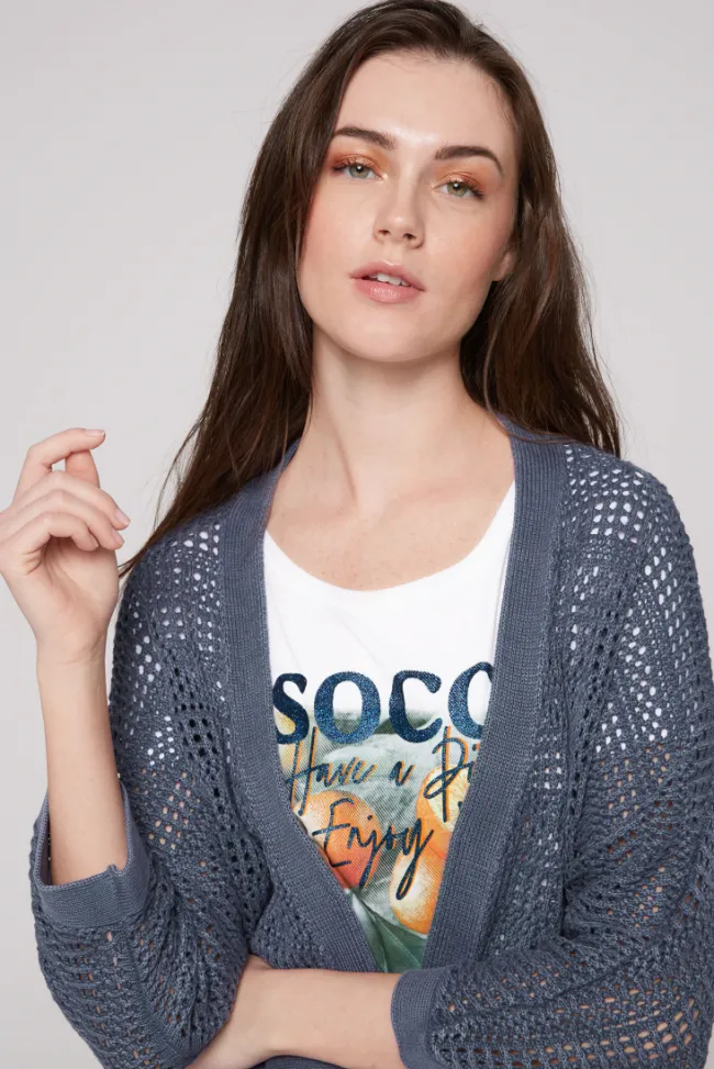 Damen CAMP DAVID & SOCCX Mesh-Cardigan mit Glitzerstein-Wording