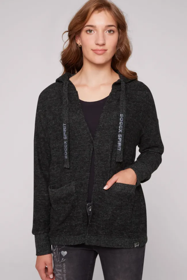 Damen CAMP DAVID & SOCCX Offener Kurz-Cardigan mit Kapuze black melange