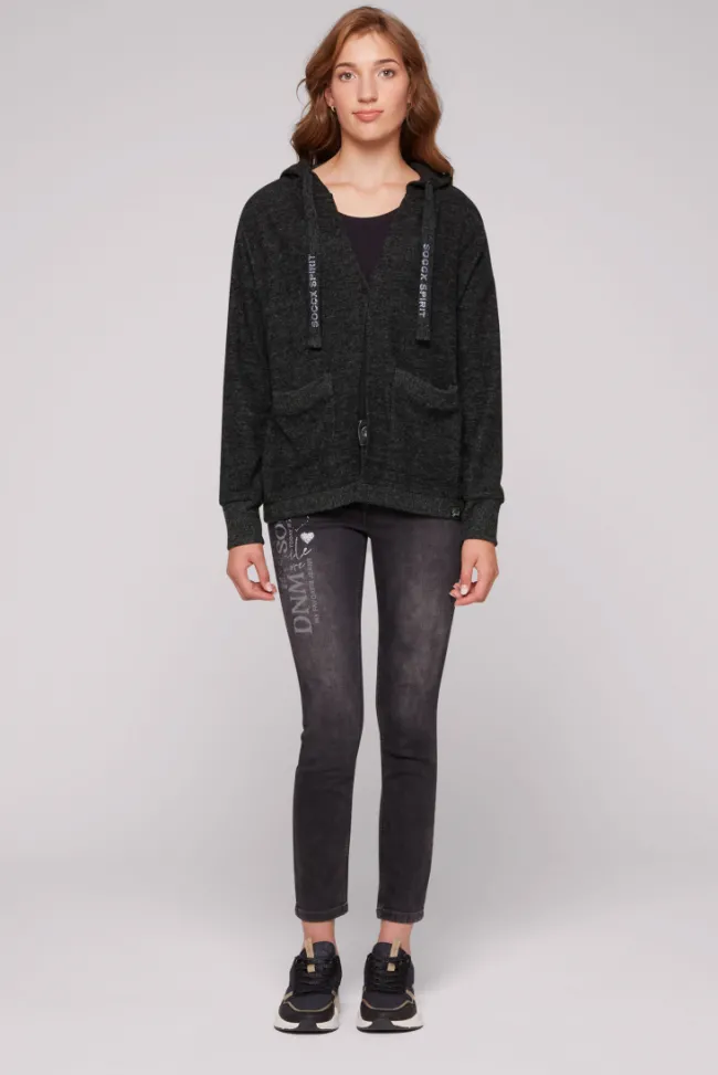 Damen CAMP DAVID & SOCCX Offener Kurz-Cardigan mit Kapuze black melange
