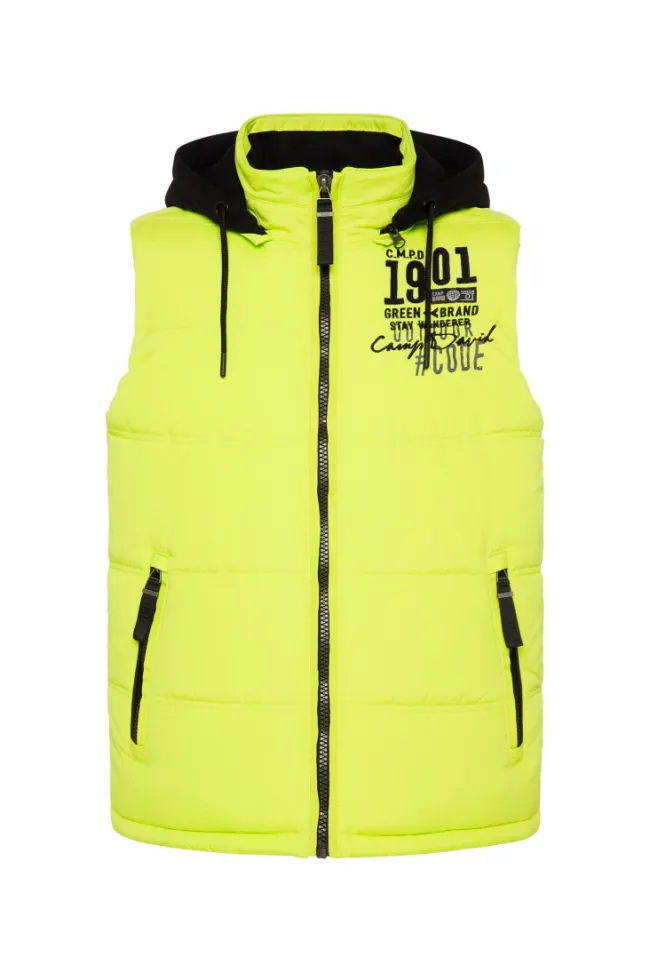 Herren CAMP DAVID & SOCCX Outdoorweste mit abtrennbarer Sweatkapuze neon kiwi