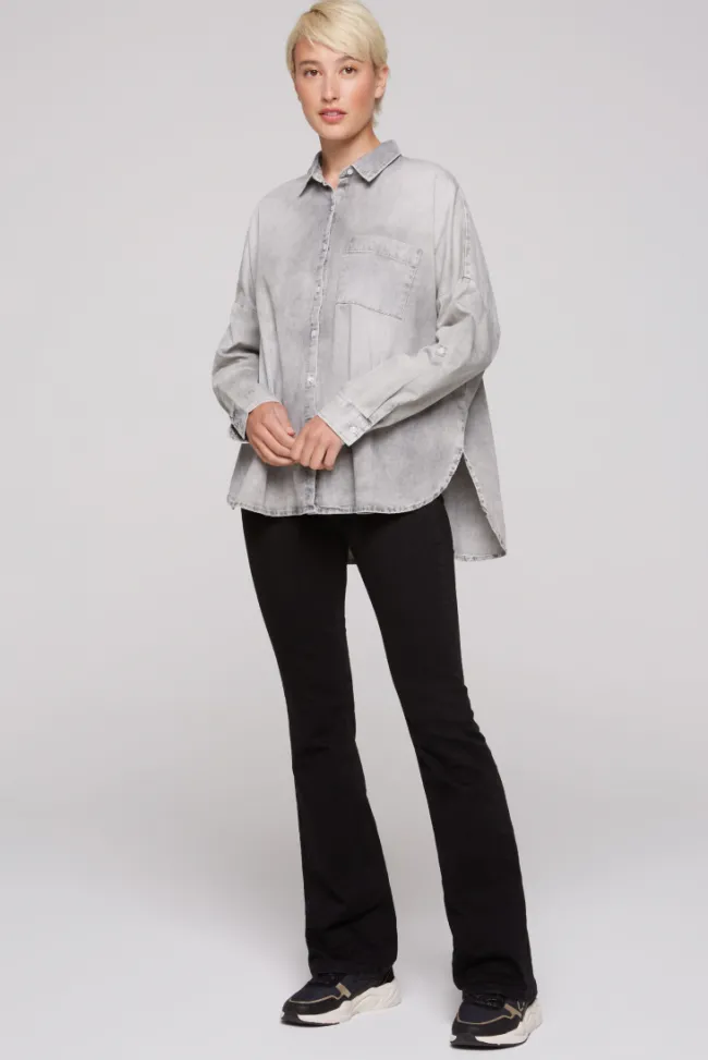 Damen CAMP DAVID & SOCCX Oversized Denim-Bluse mit Print light grey bleached
