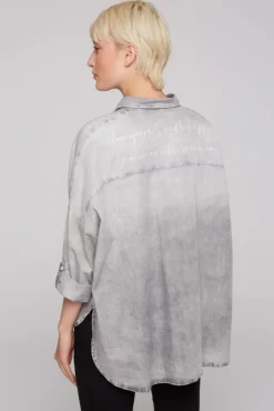 Damen CAMP DAVID & SOCCX Oversized Denim-Bluse mit Print light grey bleached
