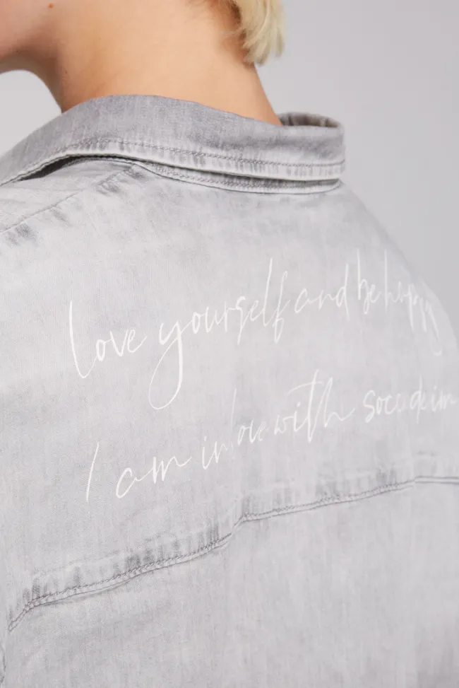Damen CAMP DAVID & SOCCX Oversized Denim-Bluse mit Print light grey bleached