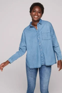 Damen CAMP DAVID & SOCCX Oversized Denim-Bluse mit Print blue vintage