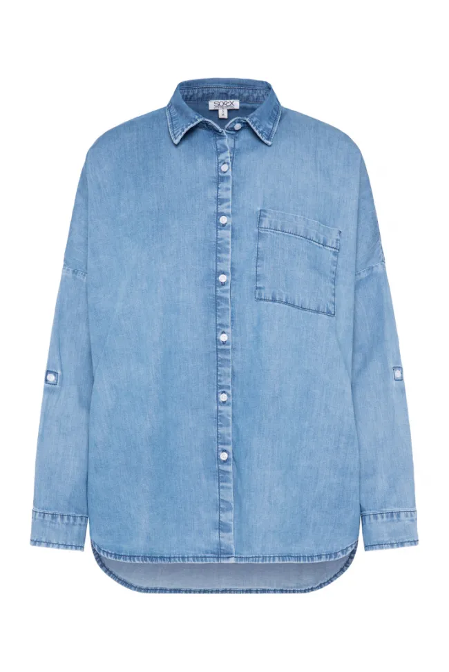 Damen CAMP DAVID & SOCCX Oversized Denim-Bluse mit Print blue vintage