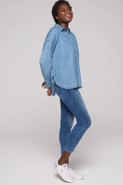 Damen CAMP DAVID & SOCCX Oversized Denim-Bluse mit Print blue vintage