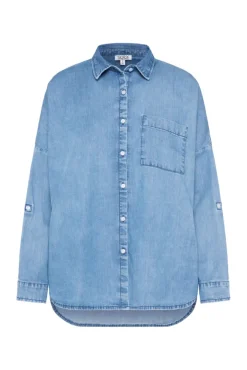 Damen CAMP DAVID & SOCCX Oversized Denim-Bluse mit Print blue vintage