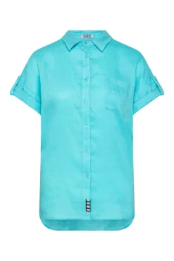Damen CAMP DAVID & SOCCX Oversized Leinenbluse mit Logostickerei lagoon blue