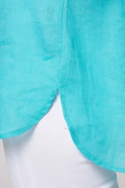 Damen CAMP DAVID & SOCCX Oversized Leinenbluse mit Logostickerei lagoon blue
